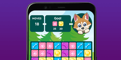 Picture of mobile phone with puzzle match game.